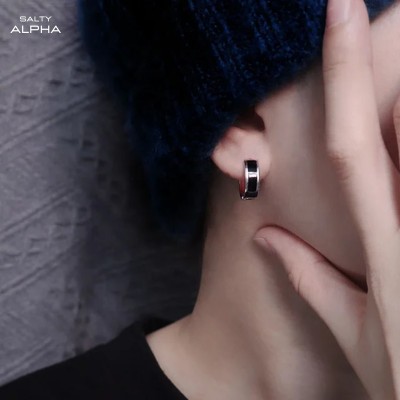 Salty Alpha Echoes Earrings for Men & Boys | Ear Tops | Ear Piece | Aesthetic Jewellery Stainless Steel Hoop Earring