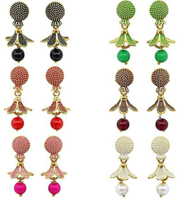 MAYRA TRADING Traditional South indian Temple Jewellery (Pack of 6) Beads Alloy Jhumki Earring