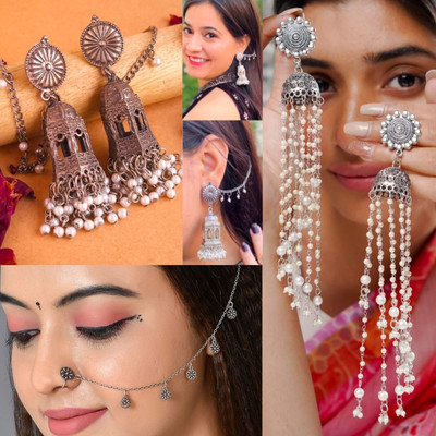 Ashir Combo of 3 Jhumki Jhumka Earrings for Women and Girls and Nosepin Nosering nath Alloy Chandbali Earring