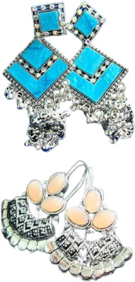 Hernger traders K3_Aqua_06 & Oxidise_Kundan_Beige_04 Cubic Zirconia Alloy Earring Set