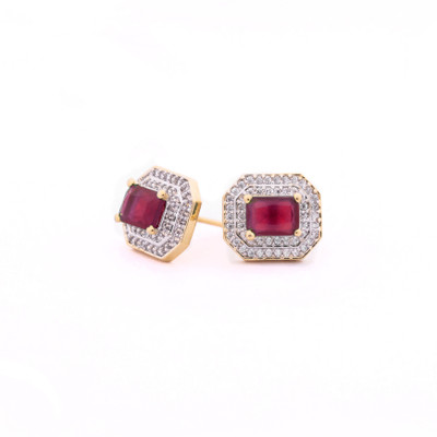 KYOOT JEWELS Radiant CZ Diamond Ruby Floral Pattern Stud Earrings Cubic Zirconia Brass, Crystal Stud Earring