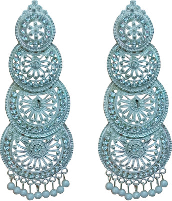 Mkail Chandbali Jhumke Style Pearl Drop White Zircon Alloy Chandbali Earring