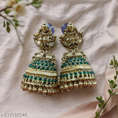 CFJ CFJ South Indian Laxmi Design Alloy Jhumki Earring Pearl Alloy Jhumki Earring