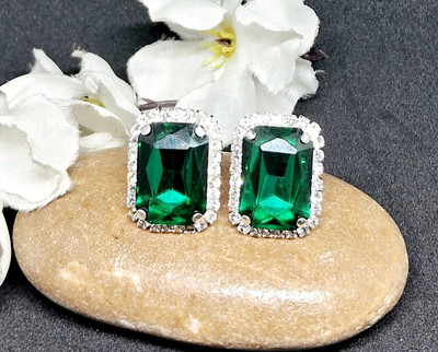 Relishine Elegant GreenStone Stud Earring with Sparkling Zirconia Border Perfect for Women Metal Stud Earring