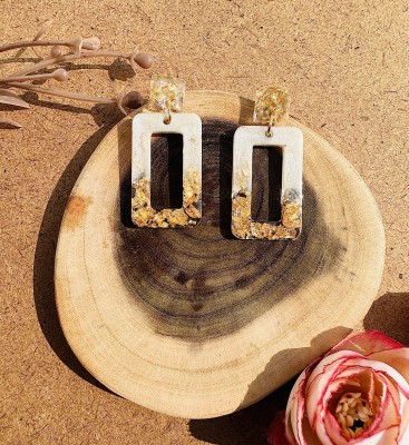 ReverseWheel ReverseWheel Handmade Acrylic White & Gold Foil Boho Resin Earrings Resin Drops & Danglers