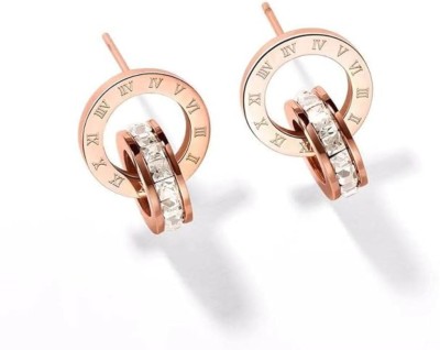 Zodiac Roman Numbers Cubic Zirco Rose-Gold Stainless Steel Hoop Earring