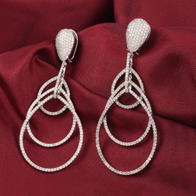 Raddhi Jewels Designer Silver Plated CZ American Diamond Drop Dangle Earrings Brass Drops & Danglers