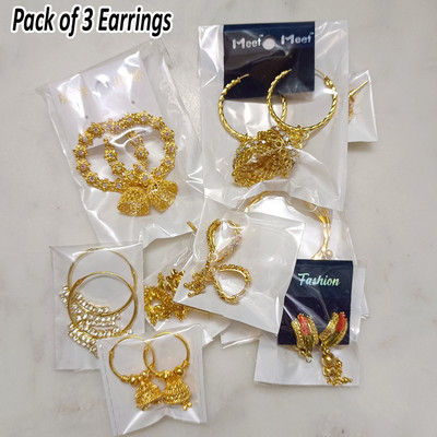 FINXFlyWithoutWings Golden Earrings Combo for Girls & Women (Pack of 3 Earrings) Alloy, Brass Drops & Danglers, Earring Set, Hoop Earring, Jhumki Earring, Stud Earring