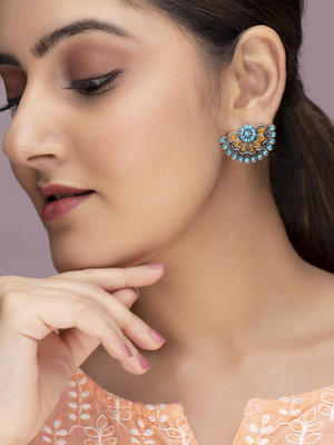 RUBANS Rubans Gold Toned Light Blue and Yellow Stone Studs Alloy Stud Earring