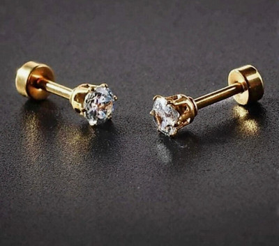 Shree Ju Classic Gold Plated Solitare Stud Ear rings Stainless Steel Stud Earring