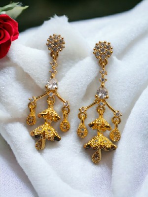 RinGold American Diamond Gold Plated Earring for Woman Cubic Zirconia Brass Drops & Danglers