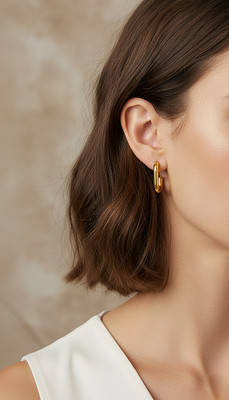 Trilohna Jewellery Korean Minimalist Gold-Plated Hoop Earrings for Women|Elegant & Lightweight Stainless Steel Hoop Earring