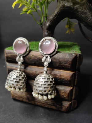Zorkh Jewellery Women's Silver Oxidised Jhumka Earrings Pearl Brass Drops & Danglers, Jhumki Earring