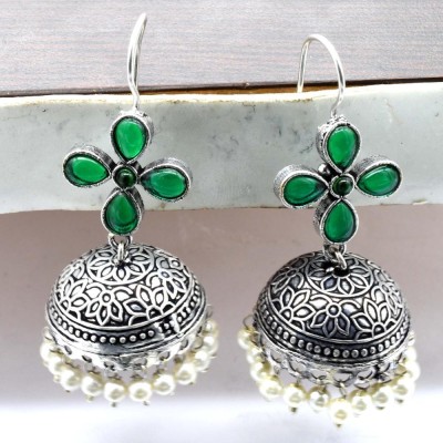 Prembhaya Earring22GREEN German Silver Jhumki Earring