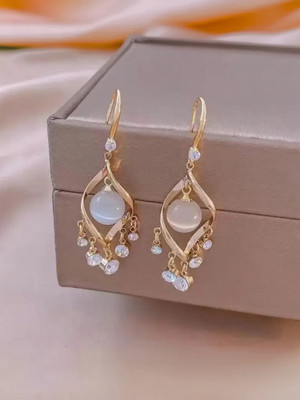 Miraclewood NEW Korean Earring Opal And Diamonde of Women for Girls Stylish Party wear Cubic Zirconia, Diamond, Opal Alloy Drops & Danglers, Hoop Earring, Tassel Earring, Rhinestone Studs, Earring Set