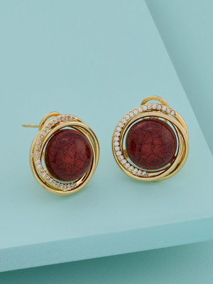 Kushal's Fashion Jewellery Brown Gold-Plated Party Zircon Trendy Studs Zircon Copper Stud Earring