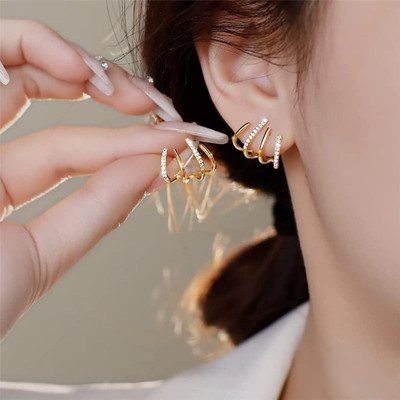 Goldiwala Korean Stud Earring Cum Earcuff For Women/Girls Cubic Zirconia Alloy Drops & Danglers