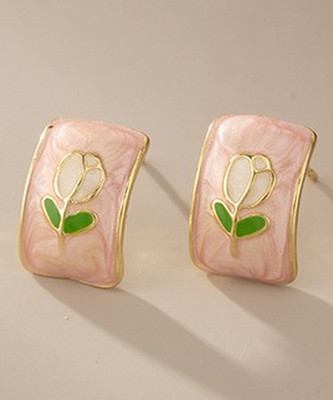 MYKI Pretty Pink Rose Hoop Look Earring For Women & Girls Alloy Stud Earring