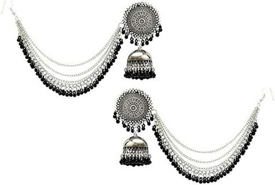 Mystory Black Bahubali Beads Alloy Jhumki Earring