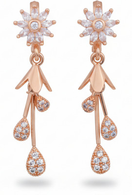 forevershine Rose Gold Plated Floral Stud & Teardrop Dangling CZ Earrings Alloy Jhumki Earring
