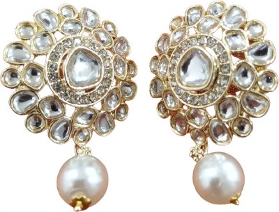 VrindaCreationz Indo Western Kundan AD Gold Plating Stud Earrings with Pearl Drop White Zircon Alloy Stud Earring