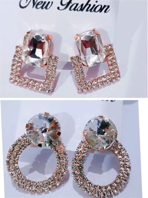 Maheshwari Fashion Combo pack 2 pairs stud korean earrings Crystal Alloy Stud Earring