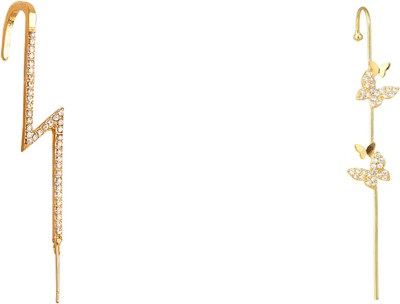 Daliva Pack Of 2 Studded Butterfly and Thunderbolt Ear Cuff Cubic Zirconia Alloy Cuff Earring
