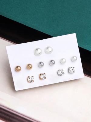 YELLOW CHIMES Fashion Gold Earring Combo of 6 Pair Studs Set | Circle Shaped Earring Pearl Alloy Stud Earring