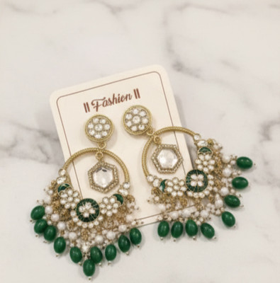 DHVANI Timeless Grace Pearl & Stone Designer Earrings Beads Alloy Chandbali Earring