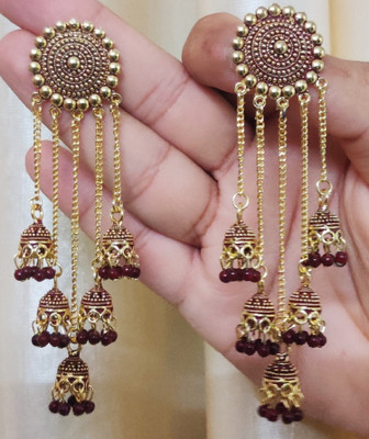 TANLOOMS Stylish & Party Wear Jhumkas Latest Collection 5 Layer Latkan earrings for Girls and Women. (Brown Color) Brass Jhumki Earring