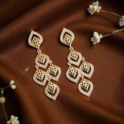 REEWAZIMPERIAL Lightweight Fashion Earrings with Stone Work Diamond Brass Drops & Danglers