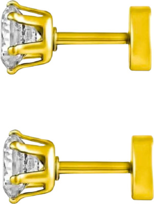 Harvik Trendy Golden Solitaire Cubic Zirconia Bali Earring For Men And Boys Cubic Zirconia Stainless Steel Huggie Earring, Stud Earring, Earring Set