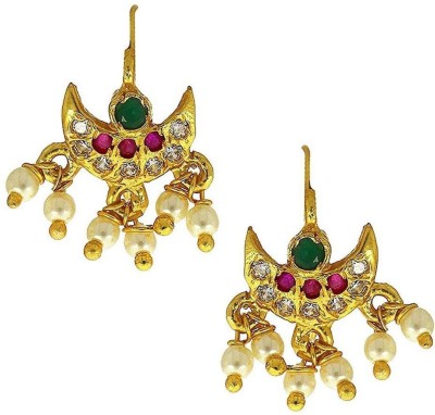 Vama Fashions Vama Fashions Pink-Green Colour Wonderful Traditional Press Bugadi Clip-on Earrings For Women/Girls Cubic Zirconia Metal Chandbali Earring, Cuff Earring, Clip-on Earring