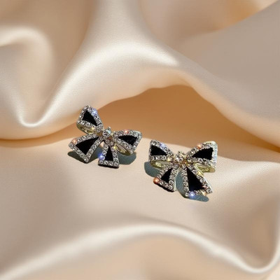 AVIRA ENTERPRISES Fancy Black Bow Stud Earrings for Women & Girls – Crystal Stone Embellished Alloy Stud Earring