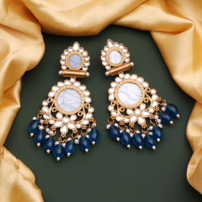 Capilite Treditional Kundan Bead Mehandi Gold Plated Antique Earring Set With Pearl Work Beads Alloy Earring Set