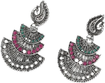 JWELLA JWELLA Silver Plated Oxidized Peacock Design Earrings for Women and Girls Zircon Metal Drops & Danglers