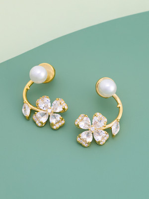 Kushal's Fashion Jewellery Pearl Gold-Plated Party Stud Earring Zircon Copper Stud Earring