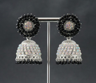 pas Unique black Beaded Stone Jhumka Earrings for girls & women for party wear Crystal, Beads, Cubic Zirconia Alloy Stud Earring, Plug Earring, Jhumki Earring, Earring Set, Drops & Danglers