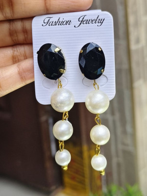 fashion jewellry Elegant Black Stone & Pearl Drop Earrings Alloy Jhumki Earring