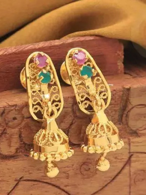 NANDANA COLLECTIONS GOLD PLATED EARRING ZINC ALLOY DANGLER HANGING STUDS CZ AMERICAN DIAMOND JHUMKI Alloy Jhumki Earring