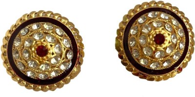 DUNIQ Glittering Golden Meenakari Zarkan Stud Zircon Brass Earring Set, Stud Earring, Plug Earring