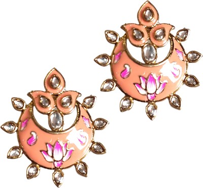 JUST IN JEWELLERY Just In Jewellery Golden Handpainted Meenakari Studparty wear Statement Earrings Alloy, Brass Stud Earring