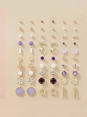 RARE ONE STUDIO Jewellery For Women Girls Gold Plated Multicolor Combo of 4 Pairs Brass Stud Earring