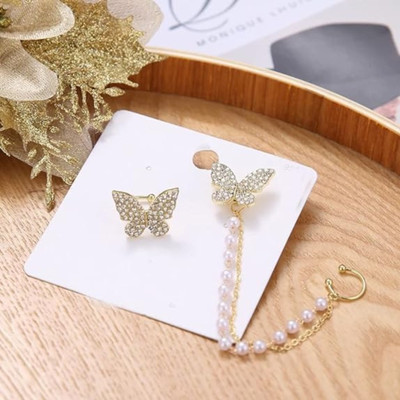 Vembley Korean Chain Butterfly Ear Cuff For Women And Girls 2 Pcs/Set Cubic Zirconia Brass Drops & Danglers