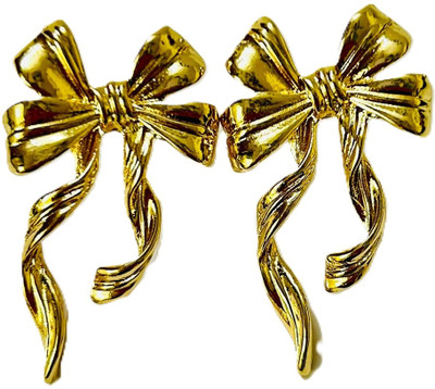 AushreeCurations Bow-Tiful Golden Drops Stud Korean Inspired Earrings Alloy Stud Earring