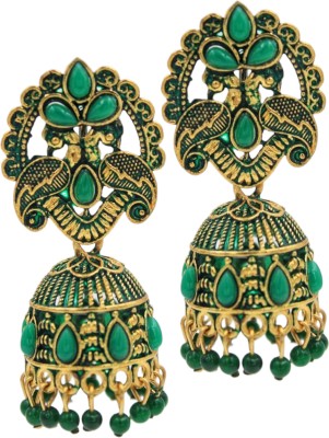 Yaari Collections Peacock Designer Rajkot Meenakari Jhumka With Green Pearl Drops And Stone Pearl Brass Drops & Danglers