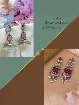 brado jewellery Pair of 2 Silver Plated Earring for Women & Girls Diamond Brass Drops & Danglers