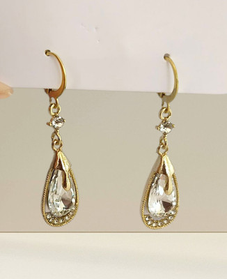 LOVIA BY HM GOLD CRYSTAL DROP EARRINGS FOR WOMEN, KOREAN EARRINGS Cubic Zirconia Alloy Drops & Danglers, Plug Earring, Earring Set, Rhinestone Studs