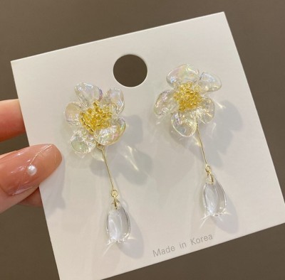 BLINGEE White Tear Drop Flower Earrings For Women Floral Earrings Korean Earrings Alloy Earring Set, Drops & Danglers, Tassel Earring