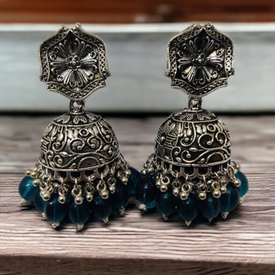 Opal Touch Enchanting Oxidized Jhumkas Cubic Zirconia Brass Jhumki Earring